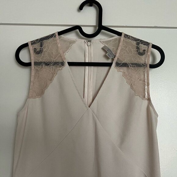 AllSaints Womens Dress US 0 Beige Pink Mesh Lace Sleeveless V-Neck Zip Closure - Picture 2 of 9